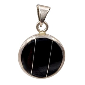 Sterling Taxco TF-57 Onyx Disc Pendant