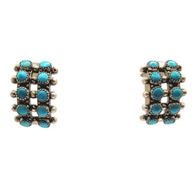 Sterling Zuni Turquoise Snake Eye Half Hoop Earrings
