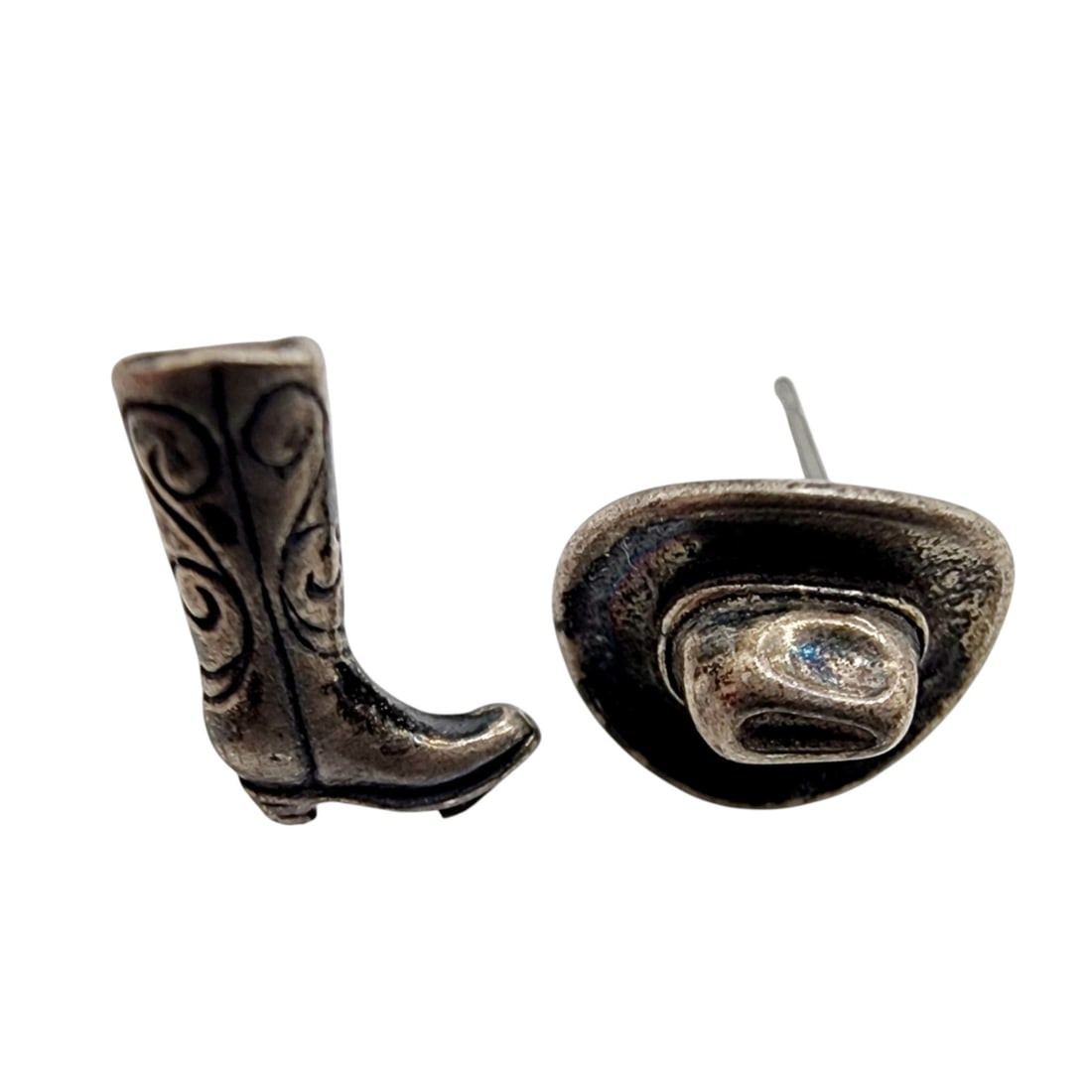 Sterling Signed Cowboy Hat-Boot Stud Earrings (1 of 7)