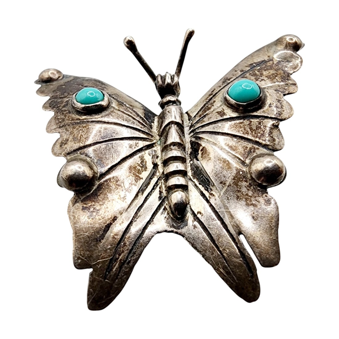 Sterling Navajo Turquoise Butterfly Brooch: Sterling Native Turquoise Butterfly Brooch 3.9g