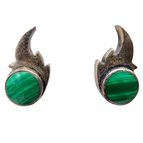 Sterling Malachite Flame Stud Earrings