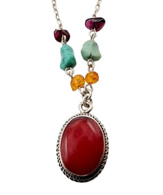 Sterling Southwestern Turquoise and Coral Necklace