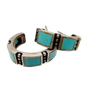 Sterling S.SO Turquoise Half Hoop Earrings