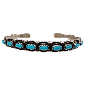 Sterling Bell Trading Post Turquoise Cuff