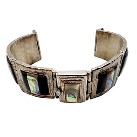 Sterling Onyx Abalone Watch Band