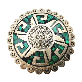 Sterling Taxco TG-271 Inlaid Malachite Aztec Pillbox