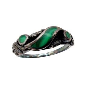 Sterling Signed 'B' Navajo? Malachite Ring SZ 6