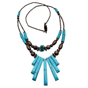 Sterling Southwest Turquoise Microbeaded Fringe Necklace