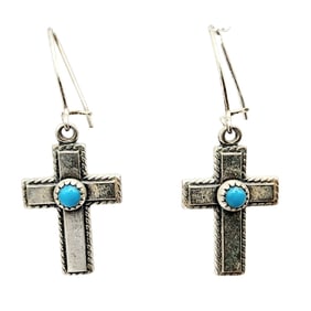 Sterling Southwest Turquoise Cross Dangle Earrings