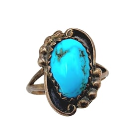 Sterling Ella Cowboy Navajo Turquoise Ring SZ 7.25