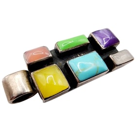 Sterling Signed 'S' Multistone Cobblestone Pendant