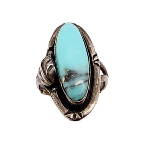 Sterling Signed 'GF15' Mexico Turquoise Ring SZ 5.75