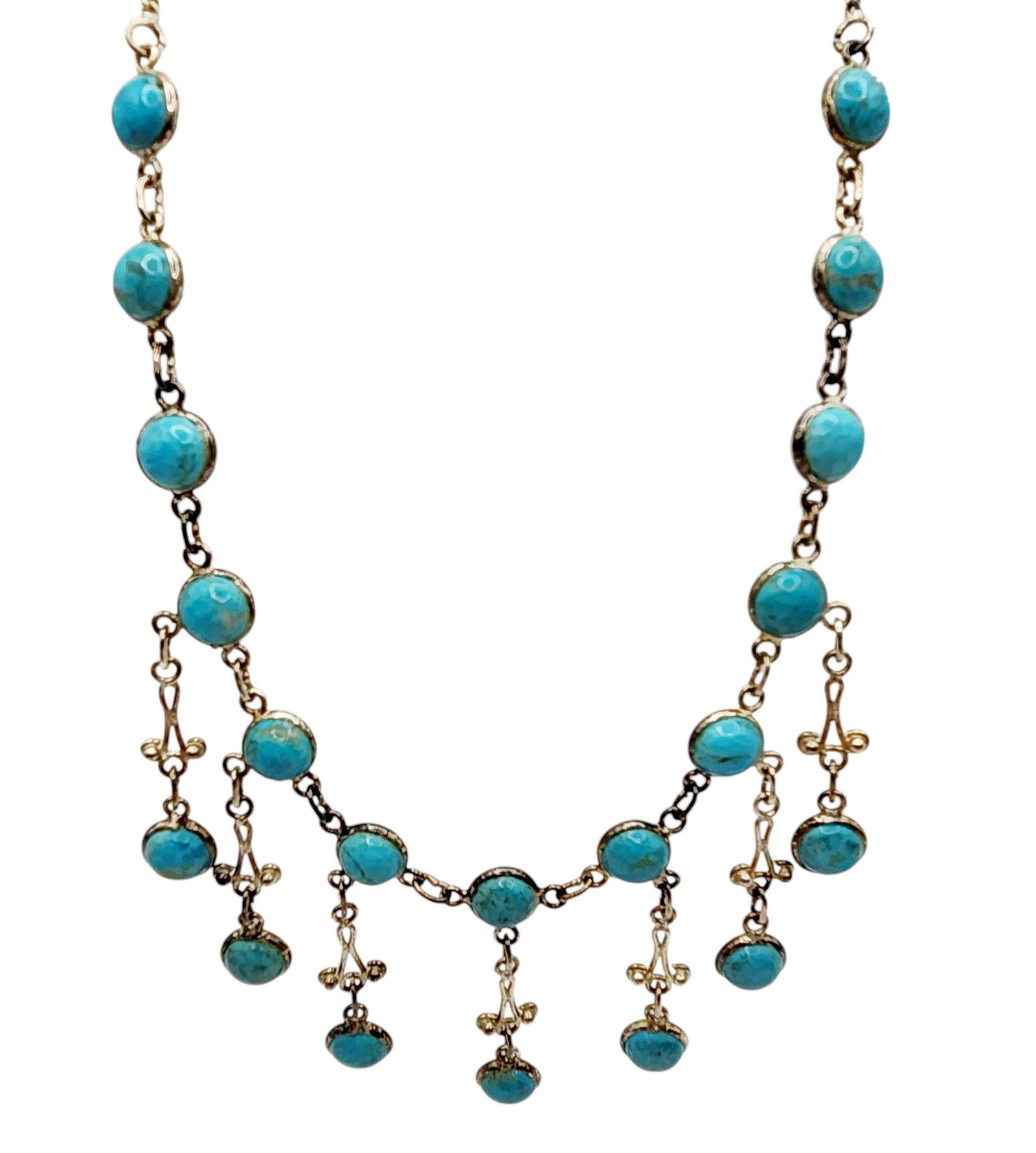 Sterling Southwestern Turquoise Chandelier Necklace: Sterling Faux Turquoise Chandelier Necklace 13.7g