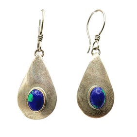 Sterling Southwest Signed 'ATS' Azurite Dangle Earrings