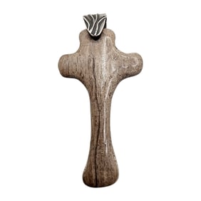 Sterling Signed 'JBB' Vintage Wooden Cross Pendant