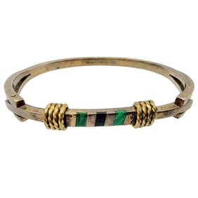 Sterling Taxco TCH-10 Malachite/Onyx Inlay Bracelet
