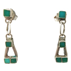 Sterling Vintage Malachite Dangle Earrings