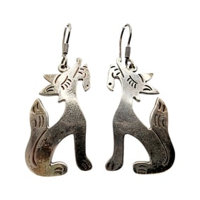 Sterling Taxco TG-110 Howling Coyote Dangle Earrings