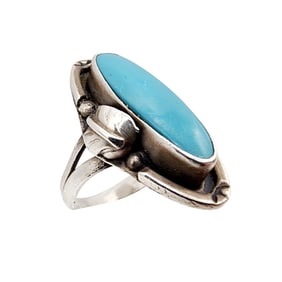 Sterling Signed 'GF-15' Mexico Faux Turq Ring SZ 5.5