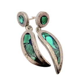 Sterling 950 Signed 'JEF' Taxco TE-01 Malachite/Inlay Dangle Earrings