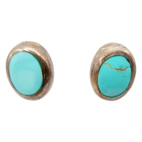 Sterling Mexico Oval Turquoise Stud Earrings