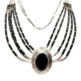 Sterling Southwestern Liquid Silver and Onyx Beaded Necklace