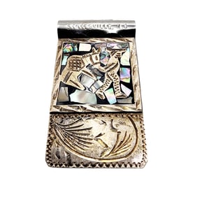 Sterling Mexico Signed Inlay Donkey Money Clip