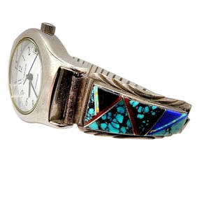 Sterling Albert Yazzie Navajo Inlay Watch Tips and Watch