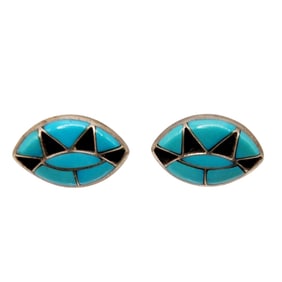 Sterling Native Onyx/Turquoise Inlay Stud Earrings