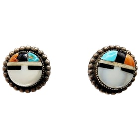 Sterling Native Zuni Sunface Earrings