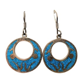 Sterling Taxco TM-276 Crushed Turquoise Dangle Earrings