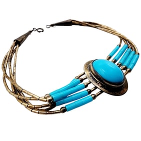 Sterling Southwest Liquid Silver and Turquoise Beaded Bracelet