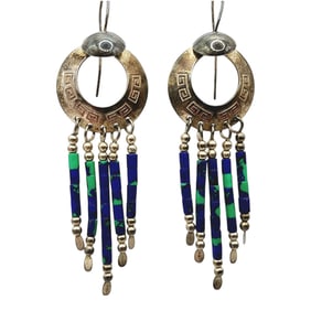 Sterling Southwest Azurite Beaded Dangle Earrings