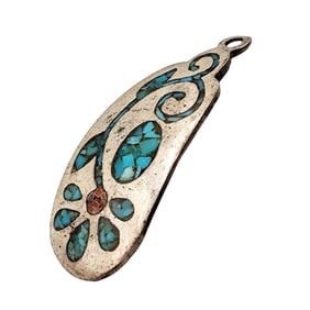 Sterling Navajo Crushed Turquoise Inlay Flower Pendant