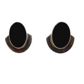 Sterling Vintage Mexico Oval Onyx MCM Earrings