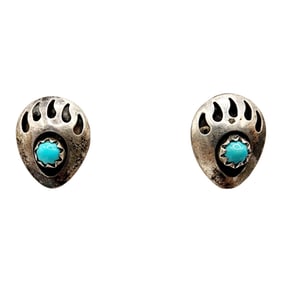 Sterling Navajo Turquoise Bear Paw Stud Earrings