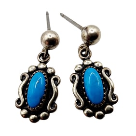 Sterling Wheeler Manufacturing Cabachon Turquoise Dangle Earrings