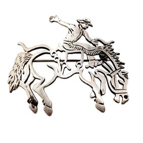 Sterling Fred Charley Navajo Cowboy Horse Brooch