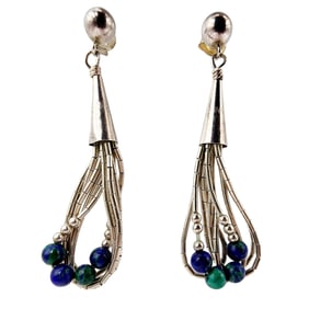 Sterling Southwest Liquid Silver and Azurite Bead Dangle Earrings