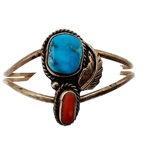 Sterling Navajo Coral & Turquoise Cuff