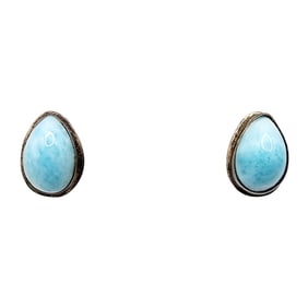 Sterling Larimar Cabachon Teardrop Stud Earrings