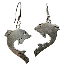 Sterling Taxco TE-05 Dolphin Dangle Earrings