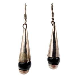 Sterling Mexico Vintage Onyx Glass Dangle Earrings