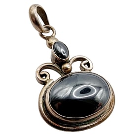 Sterling Vintage Hematite Oval Pendant