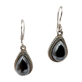 .970 Sterling Taxco TD-56 Signed Hematite Dangle Earrings