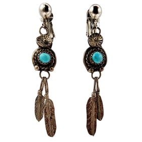 Sterling Navajo Turquoise Feather Dangle Earrings