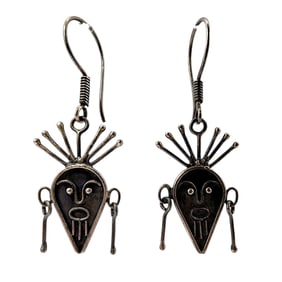 Sterling Tribal Face Dangle Earrings
