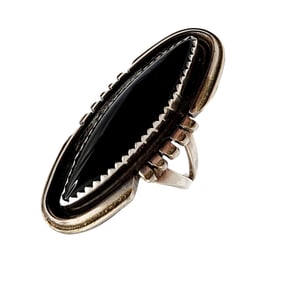 Sterling Navajo Oblong Onyx Ring SZ 7.25