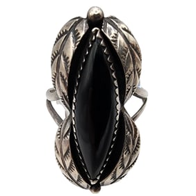 Sterling Yazzie Navajo Onyx Ring SZ 8