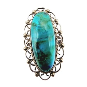 Sterling Mexican Artisan Signed Turquoise Ring Sz 7.5